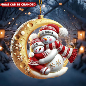 Personalized Gift For Grandkid Grandma Snowman On The Moon Ornament
