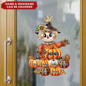 Fall Season Scarecrow Grandma- Mom With Little Pumpkin Kids Personalized Decal