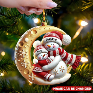 Personalized Gift For Grandkid Grandma Snowman On The Moon Ornament