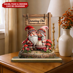 Growing Old Together Since - Personalized Standing Wooden Plaque, Gift For Couples And Grandparents
