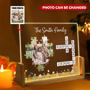 Family Crossword Puzzle Photo Uploaded Personalized U-Base Acrylic LED Night Light, Gift for Mom, Dad, Grandma
