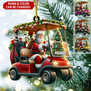 Santa Riding Golf Cart Coming Home, Personalized Christmas Ornament