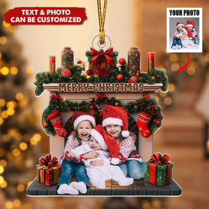 Christmas Fireplace Family - Personalized Photo Acrylic Ornament