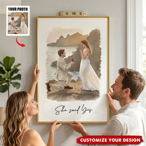 Watercolor Couple Family Pet Portrait - Personalized Poster - Anniversary Gift For Couple