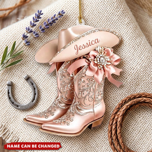 Personalized Cowgirl Boot Ornament, Custom Western Christmas Ornament