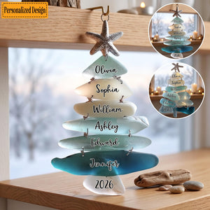 Family Sea Glass Christmas Tree - Personalized Christmas Acrylic Ornament