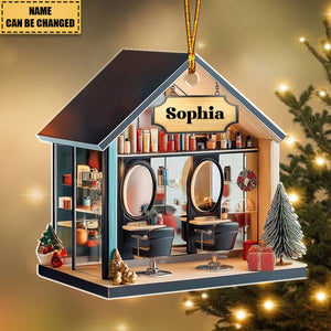 Personalized Hair Salon Flat Ornament, Barber Hairstylist Christmas Ornament