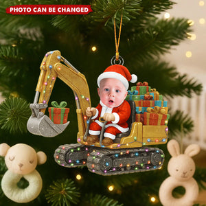 Personalized Upload Photo Excavator Christmas Ornament Gift For Boys