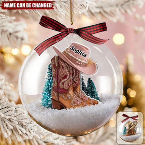Boots And Hat Cowboy Cowgirl Name - Personalized Snow Globe Ornament
