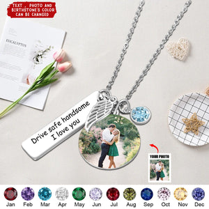 Customised Photo Necklace With Engraved Nameplate And Birthstone Bespoke Photo Necklace
