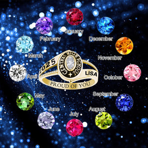 Custom School Name Birthstone Personalized Graduation Ring, Gift For Her