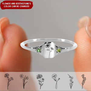 Personalized Birth Flower Gold ring, Statement Flower Rings, Dainty Birth Flowers Ring For Women,Custom Flower Ring, Minimalist Ring