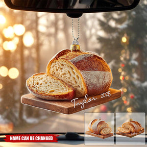 Personalized Sourdough Bread Car Ornament, Rustic Acrylic Christmas Gift
