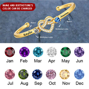 Love Knot Heart Birthstone Cuff Personalized Couple Bracelet,Gift For Loved One