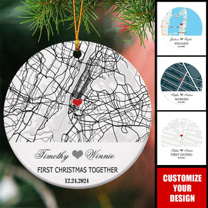 Engagement Custom Map Ceramic Ornament, Gift For Couple
