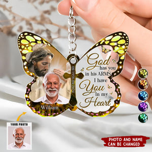 Custom Photo God Has You In His Arms - Memorial Personalized Keychain