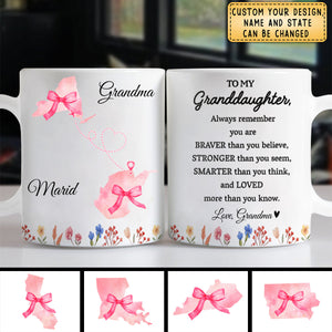 Braver, Stronger, Smarter, Loved Inspirational Quote With Bows And Hearts - Personalized Custom Coffee Mug