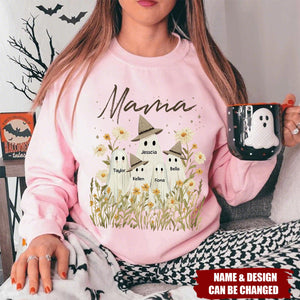 Cute Ghost Grandma And Kids In Wildflowers Spooky Fall Personalized Sweatshirt