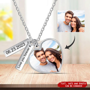 Personalised Photo Necklace With Custom Engraved Plates Bespoke Gift For Her