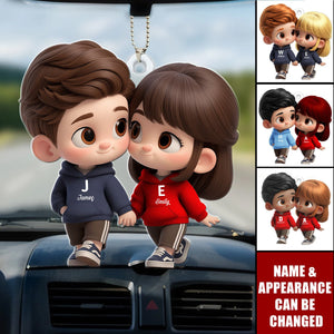 Cutie Cartoon Couple - Customized Personalized Acrylics Car Ornament - Valentine's Day Gift For Couples, Lovers