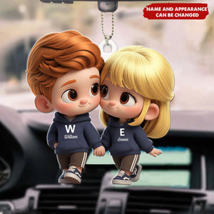 Cutie Cartoon Couple - Customized Personalized Acrylics Car Ornament - Valentine's Day Gift For Couples, Lovers