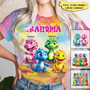 Personalized Gift for Grandma Cute Dinosaur All-over Print T-shirt