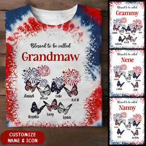 Blessed To Be Called Grandma Butterfly Kid Name Personalized 3D T-shirt