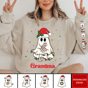 Christmas Cute Boo Grandma Grandkids Personalized Sleeve Printed Sweatshirt