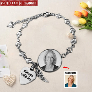 Custom Photo Memorial Bracelet With Angel Wing, Loss of Loved One Charm Bracelet, Stainless Steel Custom Picture Bracelet