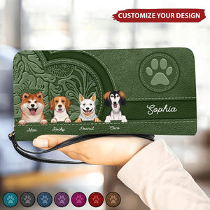 Cute Dogs Aesthetic Pattern - Birthday, Loving Gift For Dog Mom, Dog Lovers - Personalized Leather Long Wallet