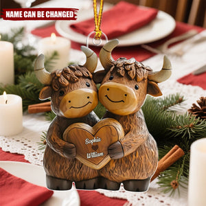 Highland Cow Couple - Personalized Christmas Acrylic Ornament