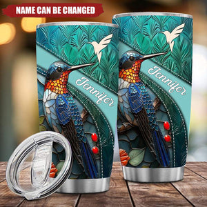 Personalized Stainless Steel Humming Bird White Pattern Tumbler