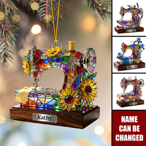 Personalized Stained Glass Sewing Machine Themed Ornaments