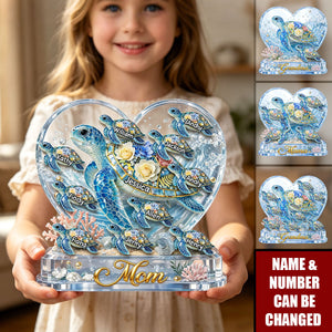 Personalized Shaped Acrylic Block Plaque with Sea Turtles & Ocean Flowers