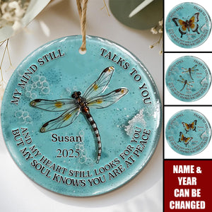 Dragonfly My Mind My Heart My Soul - Personalized Memorial Ceramic Circle Ornament