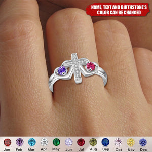 Personalized Cross 925 Silver Rings With 2 Birthstones Custom Meaningful Name Faith