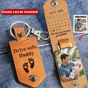 The Day You Became My Daddy Custom Calendar - Personalized Leather Photo Keychain