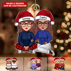Cute Grandma Sitting With Teenage Granddaughter Grandson Christmas Gift Personalized Acrylic Ornament