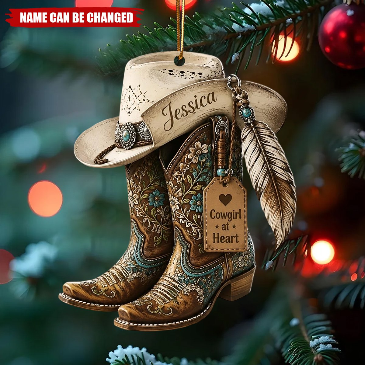 Personalized Cowgirl Boots Acrylic Custom Shape Ornament, Custom Western Hat Ornament, Cowgirl Heart Keepsake, Cowboy Christmas Gift