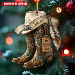 Personalized Cowgirl Boots Acrylic Custom Shape Ornament, Custom Western Hat Ornament, Cowgirl Heart Keepsake, Cowboy Christmas Gift