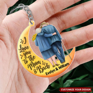 Old Couple On Moon - Personalized Acrylic Keychain