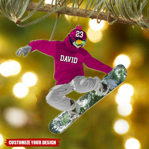 Personalized Snowboarding Athletes Skis Christmas Ornament