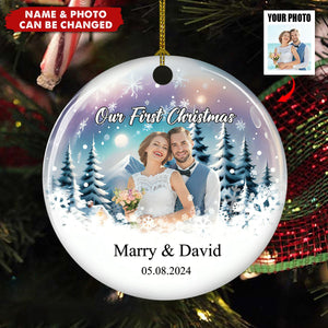 Snowy Love First Christmas - Personalized Ceramic Ornament