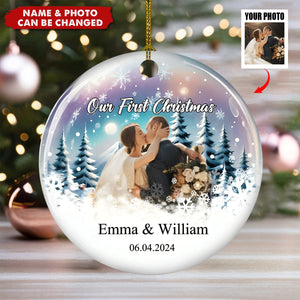 Snowy Love First Christmas - Personalized Ceramic Ornament