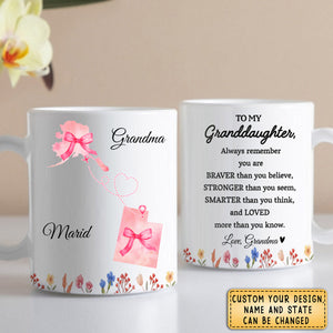 Braver, Stronger, Smarter, Loved Inspirational Quote With Bows And Hearts - Personalized Custom Coffee Mug