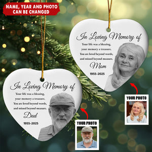 In Loving Memory Of Your Life Was A Blessing - Personalised Ceramic Heart Ornament