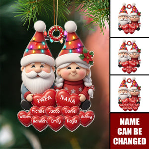 Christmas Grandparents With Grandkids’ Names Heart - Personalized Christmas Acrylic Ornament