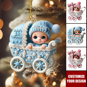 Newborn Baby In Carriage Christmas Personalized Acrylic Ornament