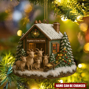 Goat Farm, Goats and Christmas Tree, Custom Wood Ornament