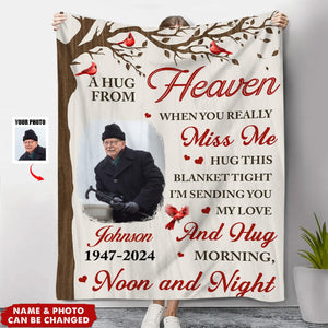 Custom Photo Memorial A Hug From Heaven - Personalized Photo Blanket - Christmas Gift For Family